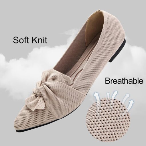 Flats for Womens Pointed Toe Ballet Flats with Bow Comfortable Knit Dressy Flats - Image 3