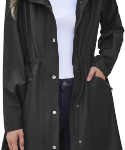 Zeagoo Raincoat Women Waterproof Long Hooded Rain Jacket Trench Coats Windbreaker Travel Jacket