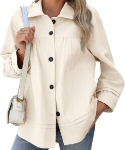 Cicy Bell Womens Oversized Casual Jackets Lightweight Pleated Babydoll Shackets Cotton Button Down Coats