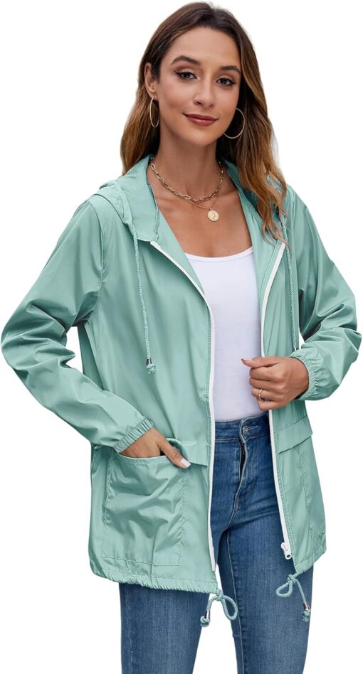 Hount Women's Lightweight Hooded Raincoat Waterproof Packable Active Outdoor Rain Jacket (S-3XL) - Image 2