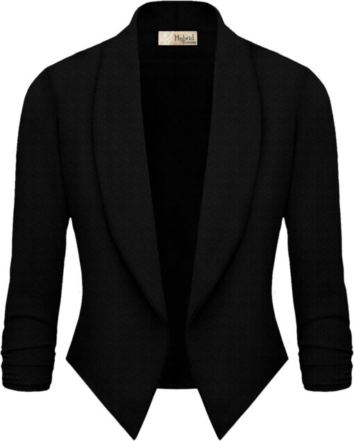Hybrid & Company Lightweight Open Front Cardigan Classic Ruched Sleeve Work Office Blazer Suit Jackets - Image 2