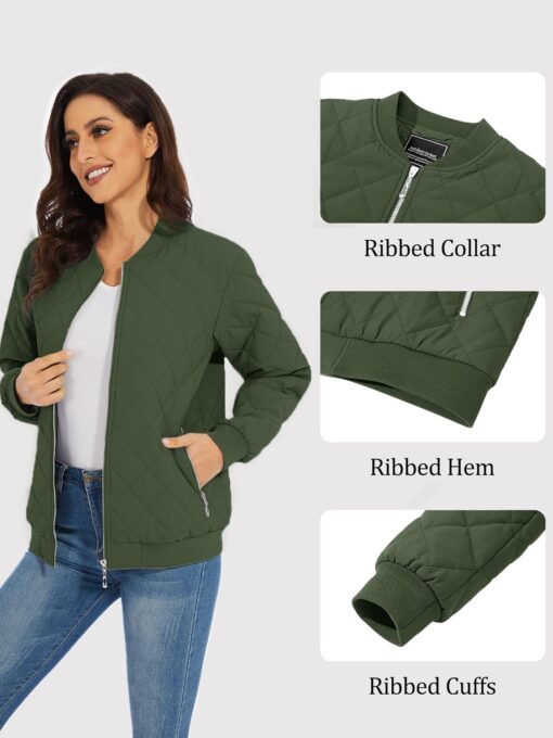 TACVASEN Women's Diamond Quilted Jackets Lightweight Casual Bomber Jacket Warm Winter Coats Full Zip with Pockets - Image 5