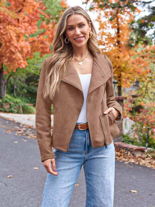 AUTOMET Womens Faux Leather Jackets Suede Fall Fashion 2025 Outfits Winter Clothes Open Front Cropped Coat Outwear - Image 2