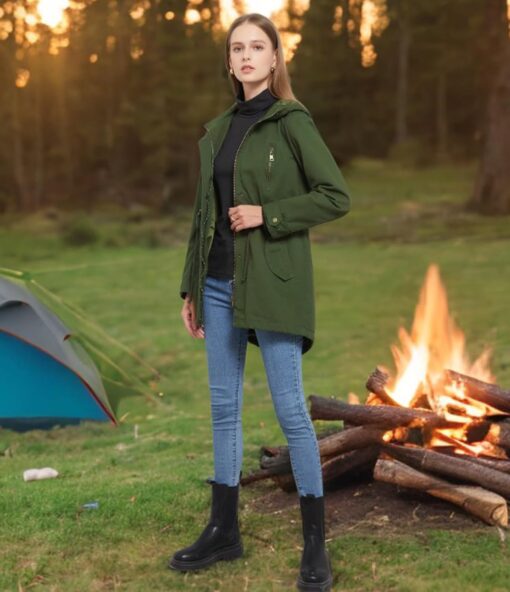 Women's Ligtweight Jackets Anorak Utility Drawstring Waist Hoodie Zip Up Fall Casual Coat with Pockets - Image 6