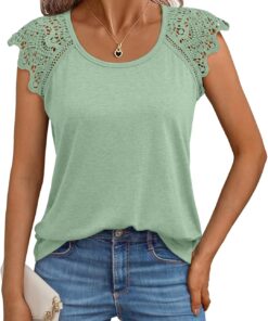 AUTOMET Womens Tops Casual Dressy Lace Summer Tee 2025 Cap Sleeve T Shirts Cute Basic Trendy Fashion Spring Outfits