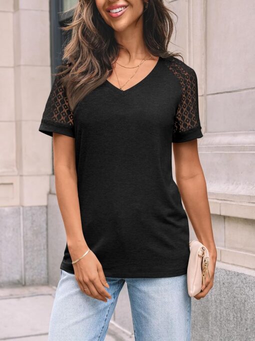 AUTOMET Womens Summer Short Sleeve T Shirt 2025 V Neck Tops Spring Vacation Lace Blouses Dressy Casual Fashion Clothes - Image 2