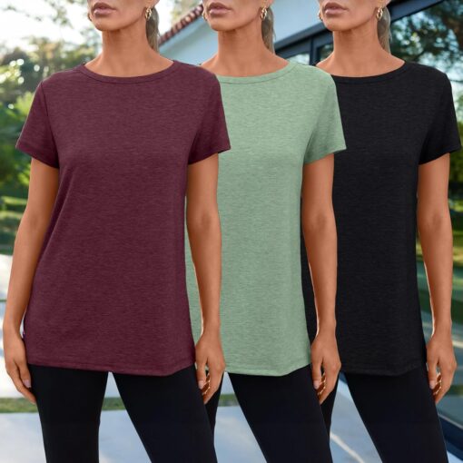 SUNBS Womens 3 Pack T-Shirts Short Sleeve Summer Tops Fashion Basic Tees Comfy Casual Vacation Outfits Workout Clothes 2025 - Image 2