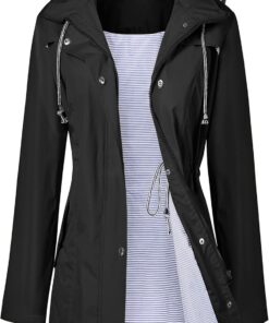 LOMON Raincoat Women Waterproof Long Hooded Trench Coats Lined Windbreaker Travel Jacket S-XXL
