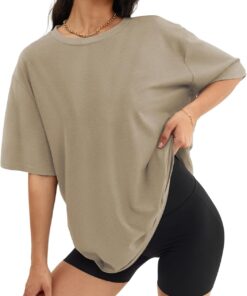 ATHMILE Womens Oversized T Shirts Loose Fit Crewneck Short Sleeve Tops Summer Casual Blouse Y2K 2025 Basic Tee Beach