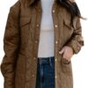 EVALESS Quilted Jackets for Women Lightweight Long Sleeve Button Down Puffer Jacket Warm Winter Coat Outerwear with Pockets