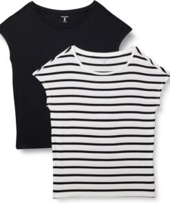 Amazon Essentials Women's Jersey Regular-Fit Short-Sleeve Boat-Neck T-Shirt, Pack of 2