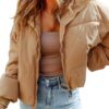 Dokotoo Womens Winter Cropped Puffer Jacket Full Zip Quilted Jackets Warm Coats with Pockets