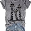 Beopjesk Womens Summer Giraffe Printed T-Shirt Funny Cute Animal Graphic Tees Tops
