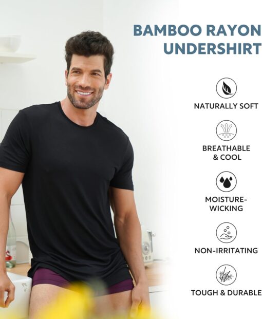 DAVID ARCHY Men's Undershirt Bamboo Rayon Moisture-Wicking Crewneck T-Shirts Stretch Tees for Men, 3 or 5 Pack - Image 3