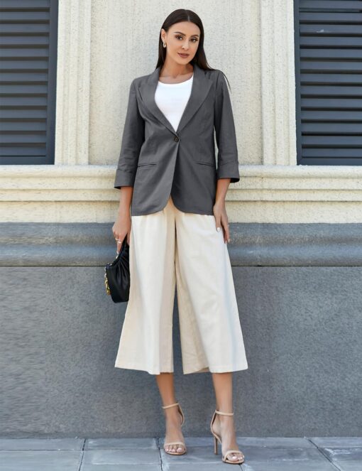 IDEALSANXUN Linen Blazer Women 3/4 Sleeve Lightweight Spring Summer Blazer Jackets - Image 3