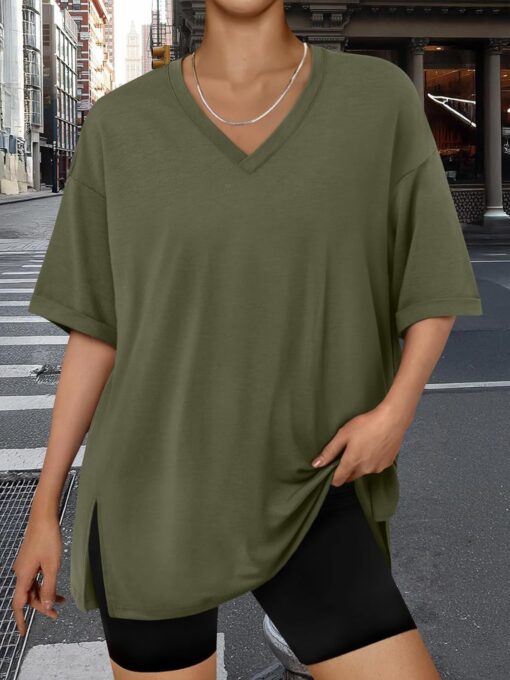 Trendy Queen Oversized Tshirts for Women Workout Plus Size Tops V Neck Short Sleeve Gym Shirts Casual Loose Fit Basic Tees - Image 6