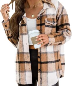 AUTOMET Womens Fall Outfits Fashion Clothes Shackets Flannel Plaid Button Down Long Sleeve Shirts Jackets