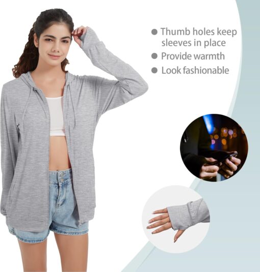 QBK Light Weight Zip Up Hoodie Thin Summer Jacket For Women - Image 4