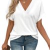 T Shirts Short Sleeve V Neck Tees Womens Tops Beach Vacation Fashion Clothes 2025 Casual Summer Spring Fall Outfits