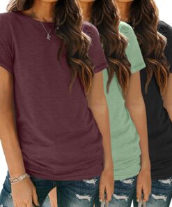 SUNBS Womens 3 Pack T-Shirts Short Sleeve Summer Tops Fashion Basic Tees Comfy Casual Vacation Outfits Workout Clothes 2025