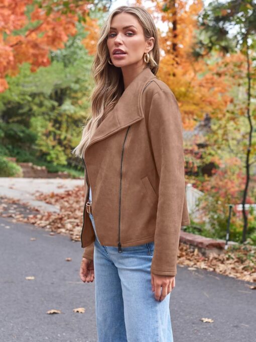 AUTOMET Womens Faux Leather Jackets Suede Fall Fashion 2025 Outfits Winter Clothes Open Front Cropped Coat Outwear - Image 4