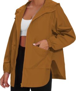 PESION Womens Waterproof Raincoat Lightweight Rain Jacket Trench Coat Hooded Windbreaker With Pockets for Outdoor