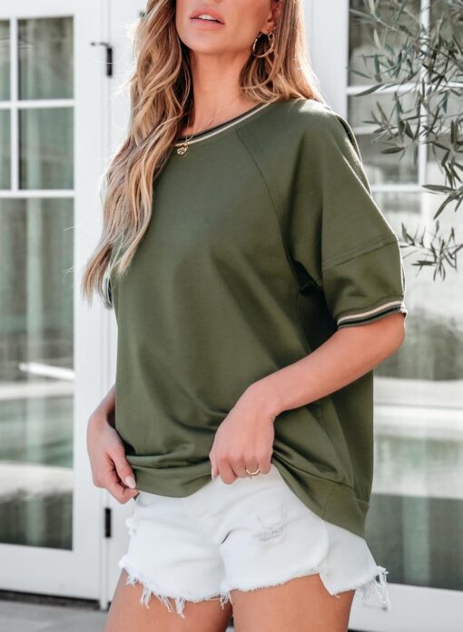 Dokotoo T Shirts for Women Striped Color Block Loose Fit Round Neck Womens Tops Fashion 2025 Oversized Tshirts for Women - Image 3
