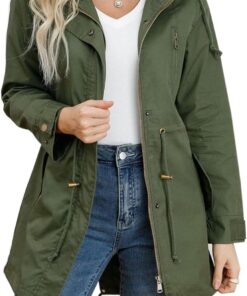 Women's Ligtweight Jackets Anorak Utility Drawstring Waist Hoodie Zip Up Fall Casual Coat with Pockets