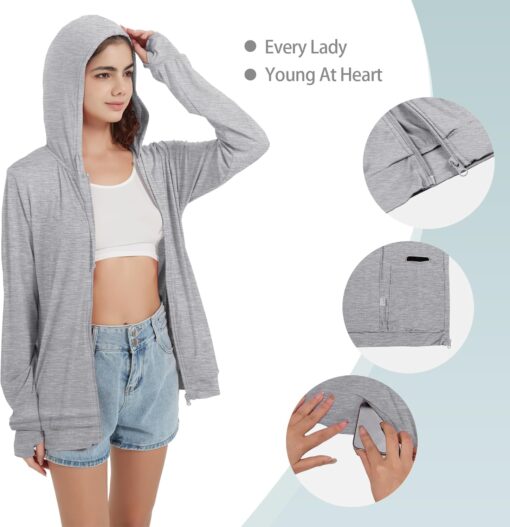 QBK Light Weight Zip Up Hoodie Thin Summer Jacket For Women - Image 5