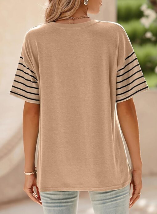 Dokotoo Summer Tops Trendy Oversized 2025 Crewneck Casual Color Block Striped Womens Shirts Blouses - Image 5