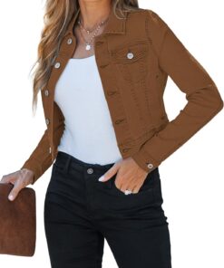 luvamia 2025 Cropped Jean Jackets for Women Fashion Short Denim Shacket Jacket Lightweight Fitted Stretchy with Pockets