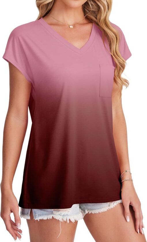 SAMPEEL Womens T Shirts V Neck Cap Short Sleeve Summer Tops Trendy 2025 Loose Casual Tshirts with Pocket - Image 4