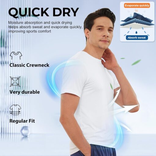 BAMBOO COOL Men's Undershirts Moisture-Wicking Crewneck T Shirts, Breathable Stretch Soft Tees for Men, 3 or 6 Pack - Image 3