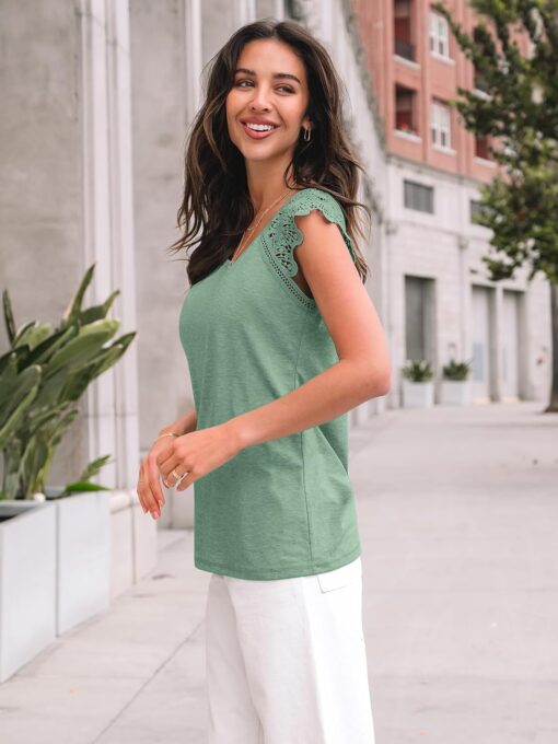 AUTOMET Womens Tops Casual Dressy Lace Summer Tee 2025 Cap Sleeve T Shirts Cute Basic Trendy Fashion Spring Outfits - Image 3