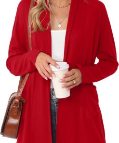 Micoson Women's Long Sleeve Open Front Cardigan Casual Loose Lightweight Cardigans with Pockets
