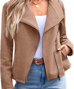 AUTOMET Womens Faux Leather Jackets Suede Fall Fashion 2025 Outfits Winter Clothes Open Front Cropped Coat Outwear