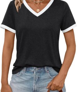 AUTOMET Womens Short Sleeve T-Shirts Summer Tops Casual Soft Tunic V Neck Basic Workout Clothes Spring Fashion Outfits 2025