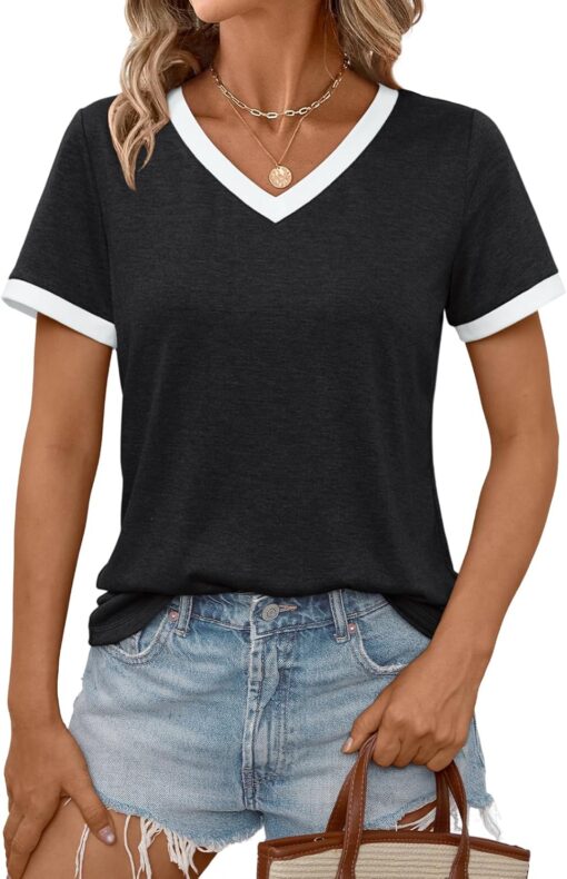 AUTOMET Womens Short Sleeve T-Shirts Summer Tops Casual Soft Tunic V Neck Basic Workout Clothes Spring Fashion Outfits 2025