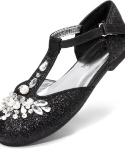DREAM PAIRS Girls Mary Jane Dress Shoes Pearl T-Strap Party Flower Wedding Princess Flats for Toddler Little Big Kid