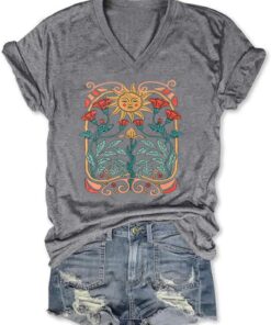 Women's T-Shirts V-Neck Boho Flowers Wildflowers Tee Cute Summer Graphic Shirts Short Sleeve T Shirt