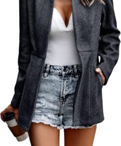 chouyatou Women's Casual Business Open Front Long Sleeve Notch Lapel Office Blazer Jacket
