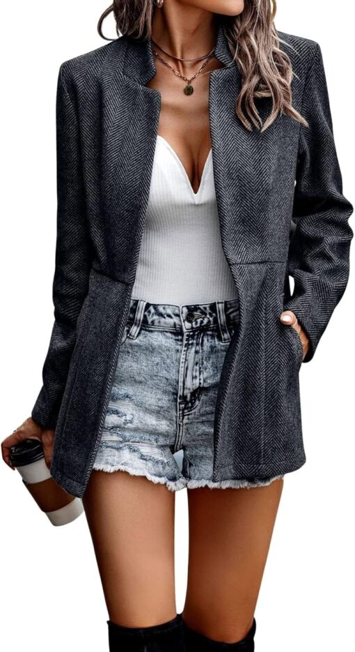 chouyatou Women's Casual Business Open Front Long Sleeve Notch Lapel Office Blazer Jacket