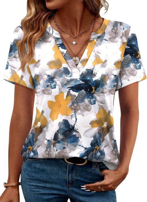 WEESO Womens Tops Summer Short Sleeve V Neck Blouses Business Casual Loose Fit Tshirts Trendy Fashion Outfits - Image 2