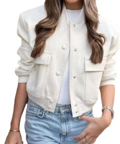 Womens Cropped Bomber Jacket Button Down Varsity Jackets Shackets with Pockets
