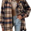 Dokotoo Women's Flannel Hooded Plaid 2025 Shacket Thick Coat Winter Coat for Warmth Button down Warm and Fuzzy Fleece Jacket