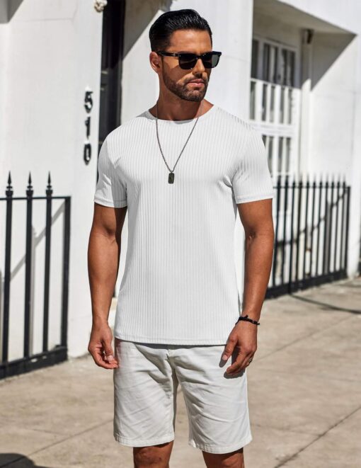 COOFANDY Mens T-Shirts Short Sleeve Plain Tshirts Casual Crew Neck Basic T Shirt Soft Cooling Fitted Stretch Tee Shirts - Image 2