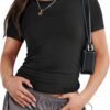 ANRABESS Women’s Short Sleeve Summer T Shirts Crew Neck Slim Fit Basic Tees 2025 Crop Tops Y2k Clothes Outfits