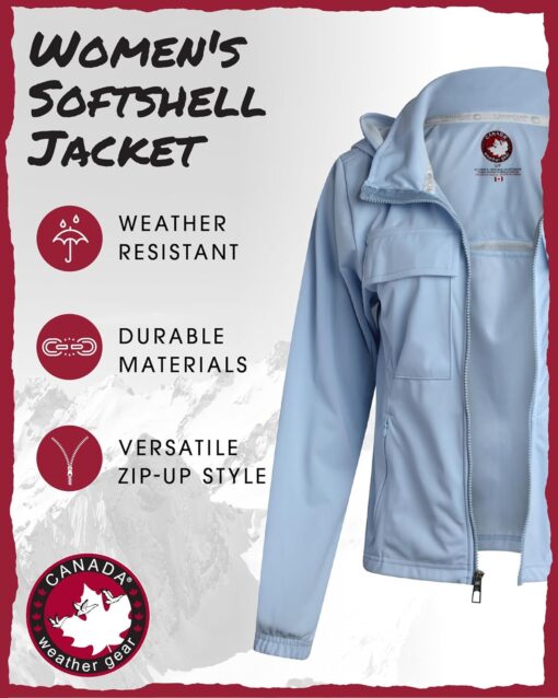 CANADA WEATHER GEAR Women's Softshell Jacket - Full Zip Up Hoodie Coat with Pockets and Adjustable Bungee Cord (Sizes: S-2XL) - Image 2