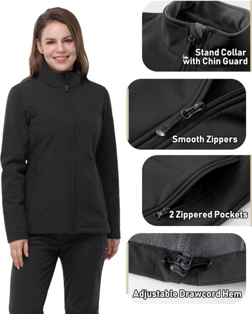 33,000ft Women's Lightweight Softshell Jacket Fleece Lined Windbreaker Waterproof Warm Jacket for Running Golf Hiking - Image 3