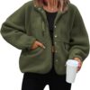 ReachMe Womens Sherpa Jacket Casual Lapel Button Down Cropped Fuzzy Fleece Jackets Long Sleeve Winter Coats with Pockets